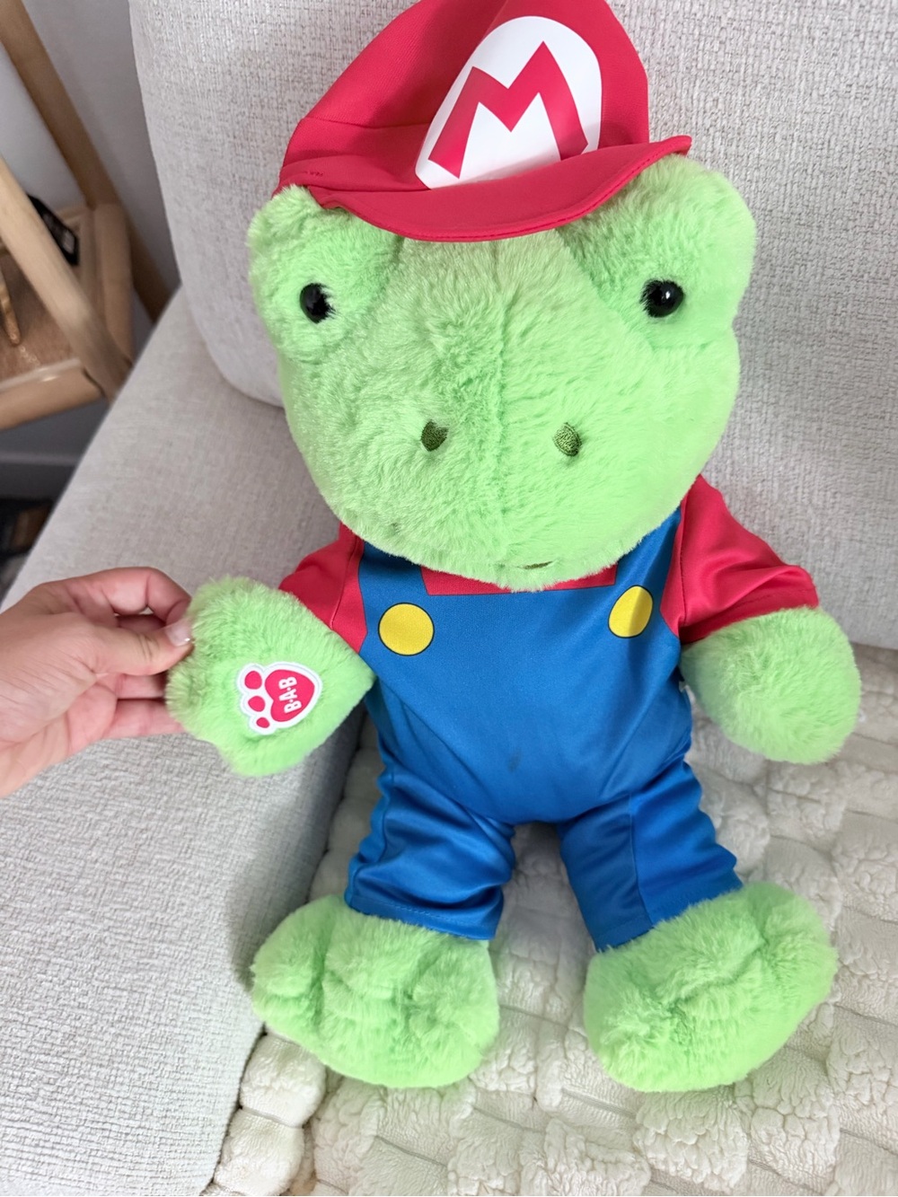 Build-A-Bear Green Frog Plush in Red Hat and Blue Overalls
